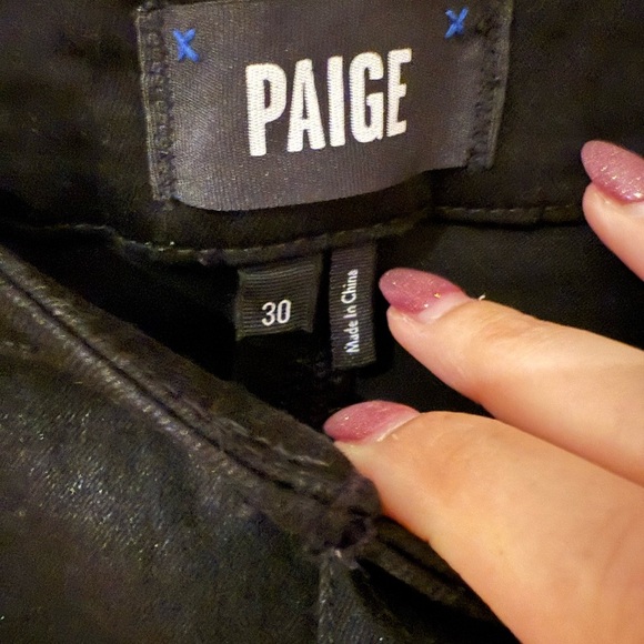 PAIGE Coated Black Mayslie Cropped Joggers in Black Fog Luxe - Picture 5 of 13